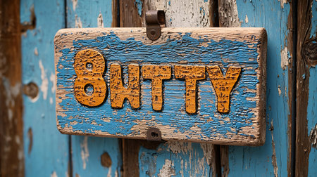 Vintage wooden signboard with the german word Bityyの素材