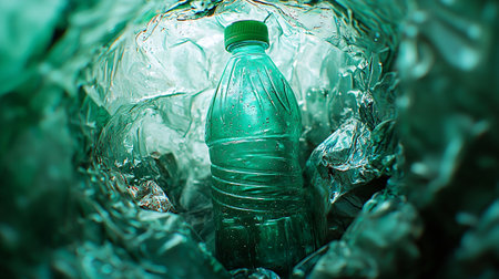 Plastic bottle on a green background. Plastic waste. The concept of environmental pollution.の素材