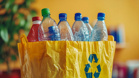 Plastic bottles for recycling. Recycling concept. Close up.の素材