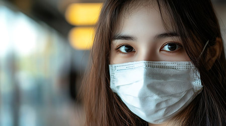 Asian woman wearing surgical mask to protect from Coronavirus.の素材