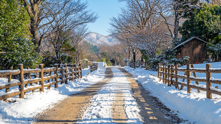 Beautiful winter landscape in Hachimangu Shrine, Japan.の素材