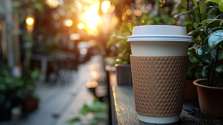 Coffee cup in coffee shop with sun light, stock photoの素材