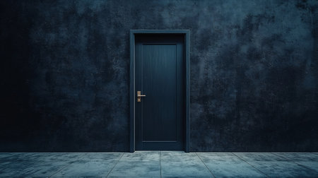 Black door in a dark room with wooden floor - 3d renderingの素材