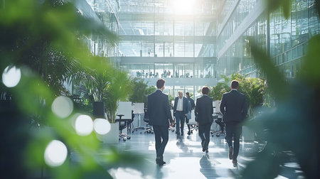 Business people walking in modern office. Businessmen and businesswomen walking in modern office.の素材