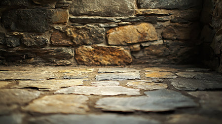 Stone walkway in the old castle. Selective focus. Toned.の素材