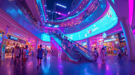 The interior of the shopping mall at night in Bangkok.の素材