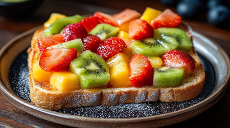 Fruit toast with strawberry, kiwi, orange and bananaの素材