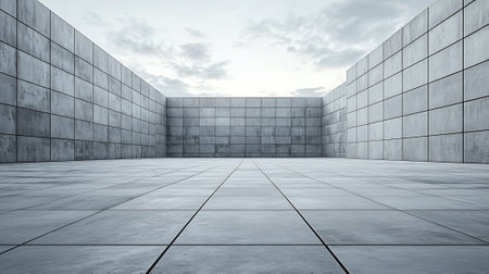 3d rendering of empty room with concrete wall and blue sky backgroundの素材