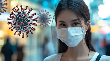 Asian woman wearing mask protect against Coronavirus 2019 nCov.の素材