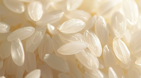 close up of rice background, macro photo of white rice grains.の素材