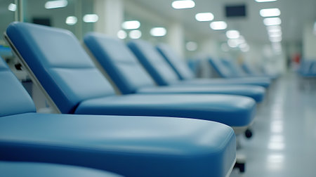 blue seats in the waiting room of an airport, shallow depth of fieldの素材