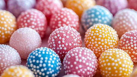 Colorful candies in sugar glaze close-up macro photographyの素材