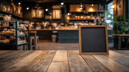 Empty wooden table and Coffee shop blur background with bokeh image.の素材
