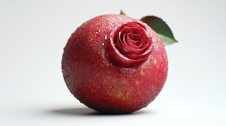 Red rose with water drops on a white background, close-upの素材
