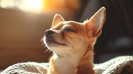 Cute chihuahua dog relaxing on sofa at home.の素材