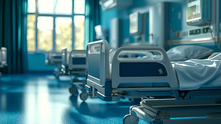 Hospital bed in a hospital ward. 3d rendering image.の素材
