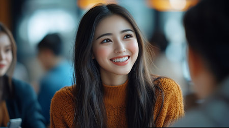 Portrait of a beautiful young asian woman smiling and looking at cameraの素材