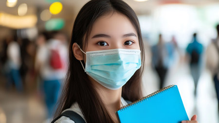 Asian woman wearing face mask to protect from Coronavirus (COVID-19) in airportの素材