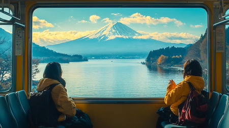 View of Mount Fuji from Kawaguchiko trainの素材