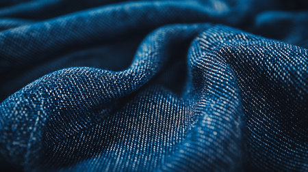 Close up of blue fabric texture background. Blue jeans cloth macro photo.の素材