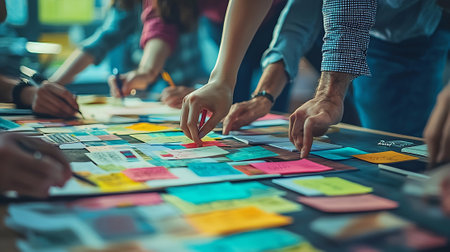 Group of business people working together in creative office. Teamwork concept.の素材