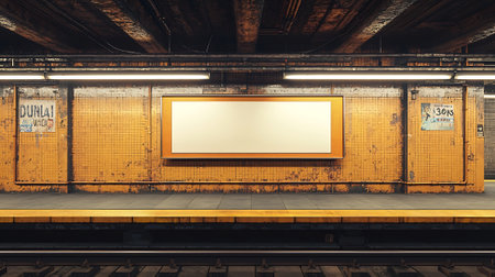 Blank billboard on platform of subway station. 3D Renderingの素材