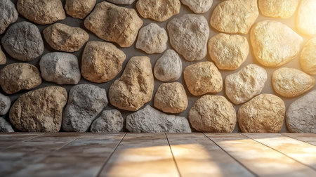 Stone wall and floor with sunlight. 3d render concept for backgroundの素材