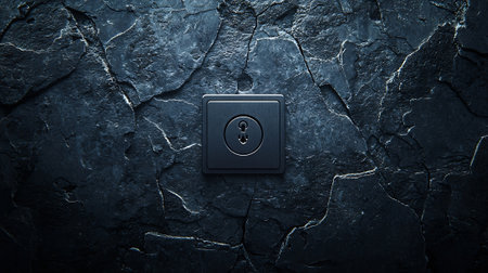 Close up of an electrical outlet on a stone wall in dark blue toneの素材