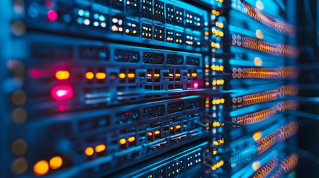 Network servers in data room room Domestic Room. 3D rendering.の素材