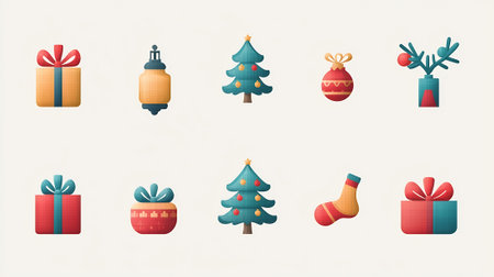 Set of christmas tree icons. Vector illustration in flat style.の素材