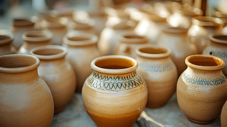 Clay pottery on display at a market in Bangkok, Thailandの素材