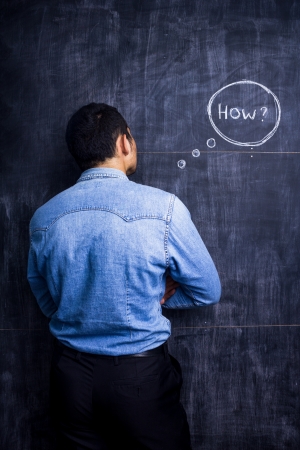 Thinking man asking howの写真素材