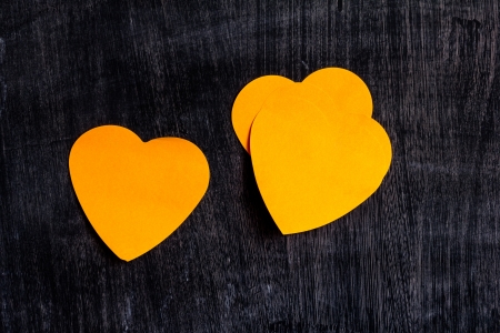 Heart shaped notes on blackboardの写真素材