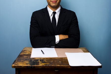 Businessman is happy after having closed contractの写真素材
