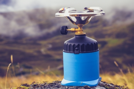 Camping stove in the mountainsの写真素材