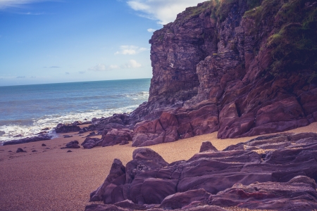 Rock formations on the beachの写真素材