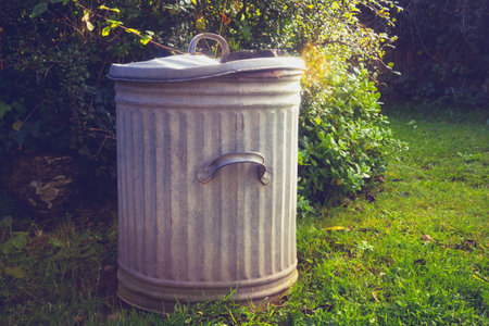 Old trashcan in the countrysideの写真素材