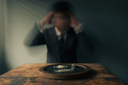 Young businessman is shaking after getting high on cocaine