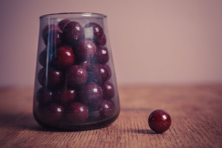 Sugar coated balls on a wooden table