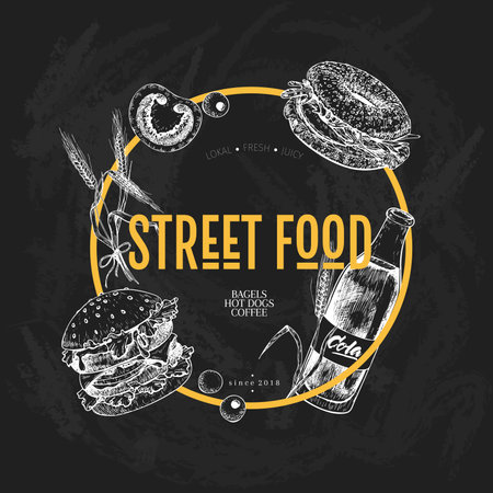 Hand Drawn Fast Food Banner Street Food Creative Flyer Burger