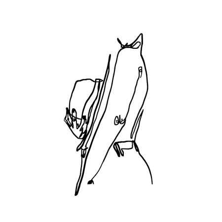 Modern minimalist continuos line female portrait. Trendy abstract illustration. Vector art. Woman with hat in hand. Branding, logo, icon, blog, social media feed, card, decor, clothing printのイラスト素材