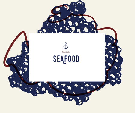 Seafood banner set. Hand drawn black caviar. Vector restaurant menu. Marine food banner, flyer design. Engraved isolated art. Delicious cuisine objects. Use for promotion, market, store bannerのイラスト素材