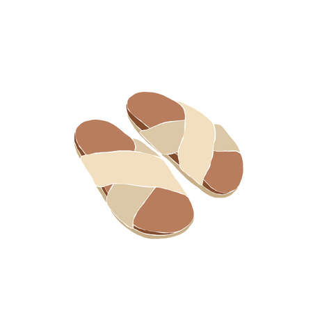 Woman shoes. Flat trendy summer sandals. Set of Abstract feminine vector illustrations.のイラスト素材