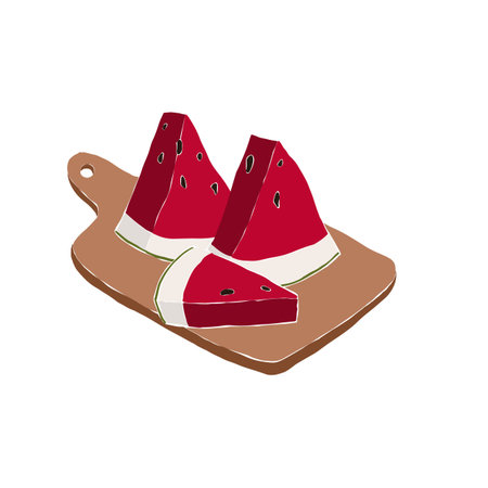 Sliced watermelon. Melon fruit on wooden plate. Set of Abstract feminine vector illustrations. Summer trendy simple icons. 
post, business advertisement, flyer designのイラスト素材