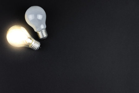 two electric light bulbs on a black background