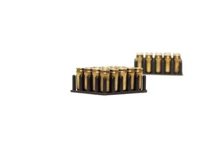cartridge cases from pistol cartridges are isolated on a white backgroundの写真素材