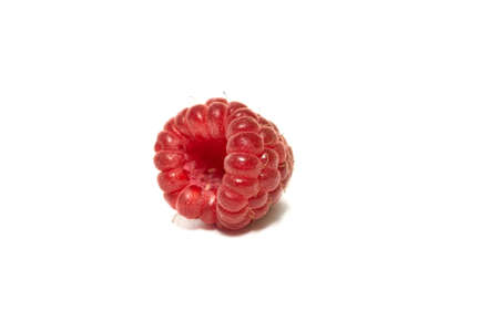 raspberry berries close up isolated on a white backgroundの写真素材
