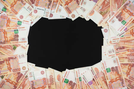 Russian currency close-up lies on a black backgroundの写真素材
