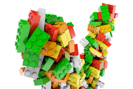Pile of colored toy bricks isolated on white background. 3D illustrationの写真素材