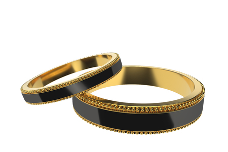 Golden wedding rings isolated on white background. 3d illustrationの写真素材